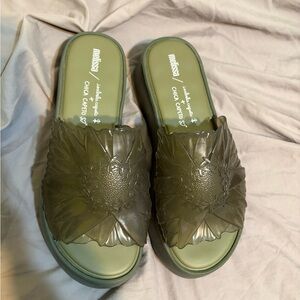 Melissa Women's Green Floral Slide Sandals